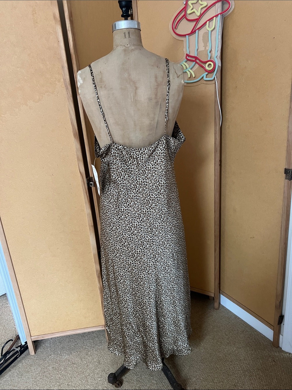 Leopard Print Silk Midi Chemise with Matching Robe - Beige/Black - Picture 7 of 10